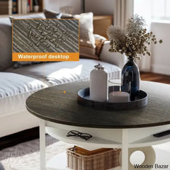 Wynny Wood Round Lift-Top Small Coffee Table Storage Cocktail