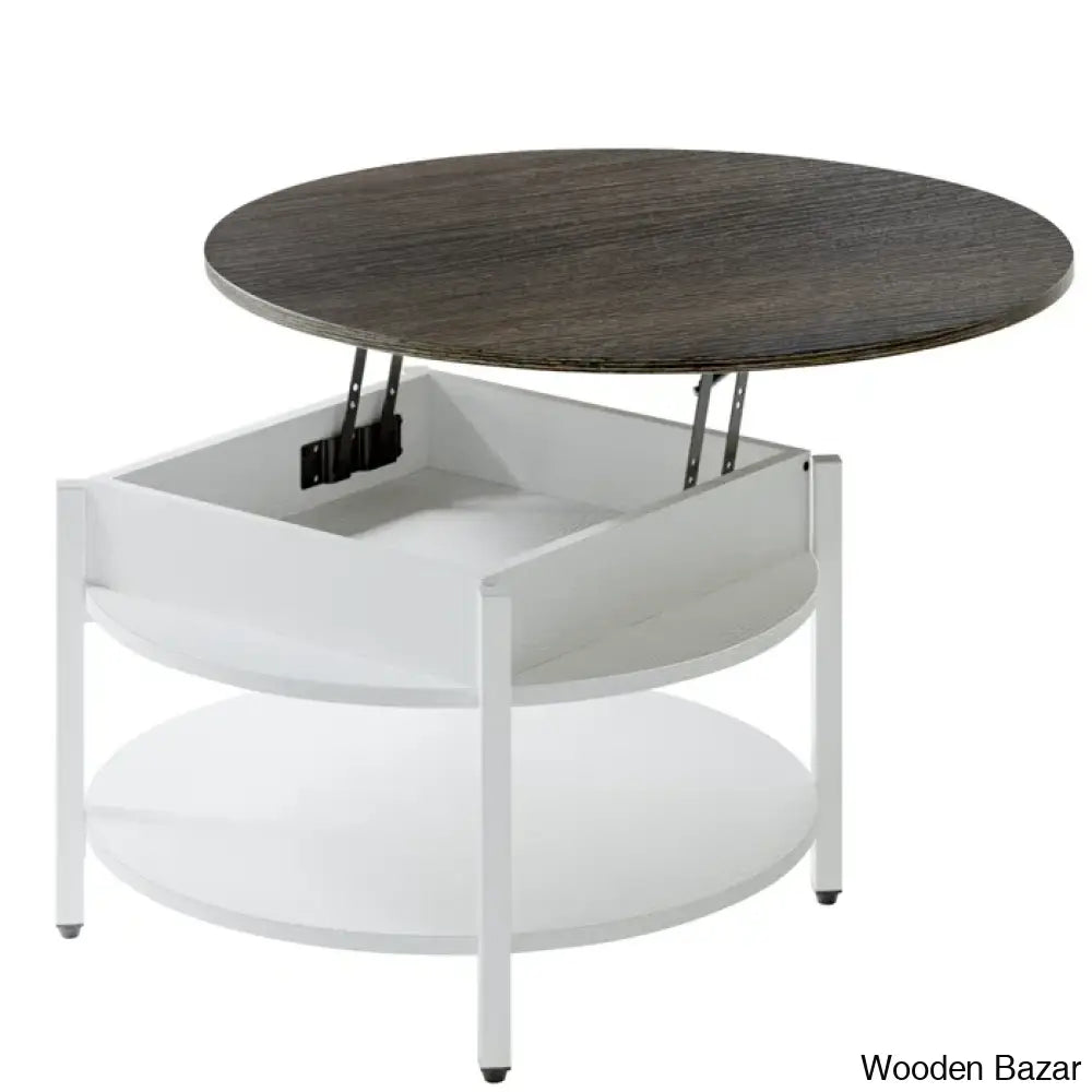 Wynny Wood Round Lift-Top Small Coffee Table Storage Cocktail