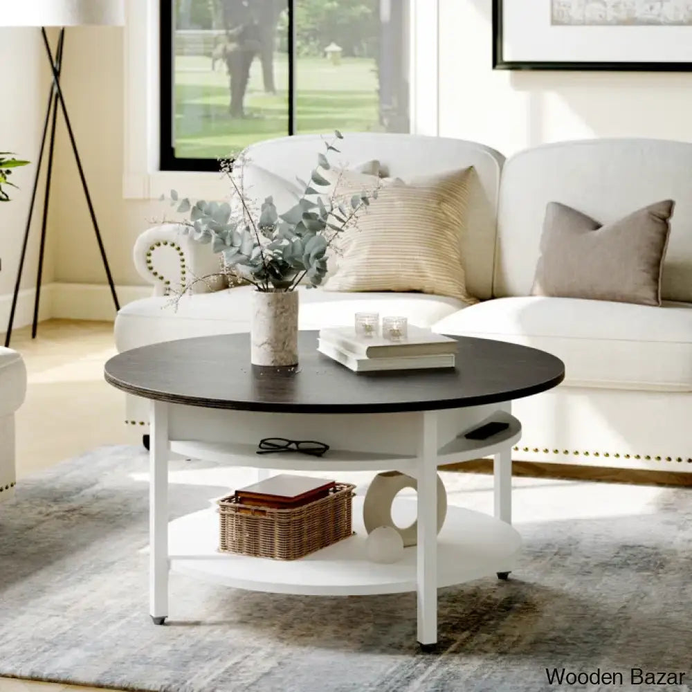 Wynny Wood Round Lift-Top Small Coffee Table Storage Cocktail