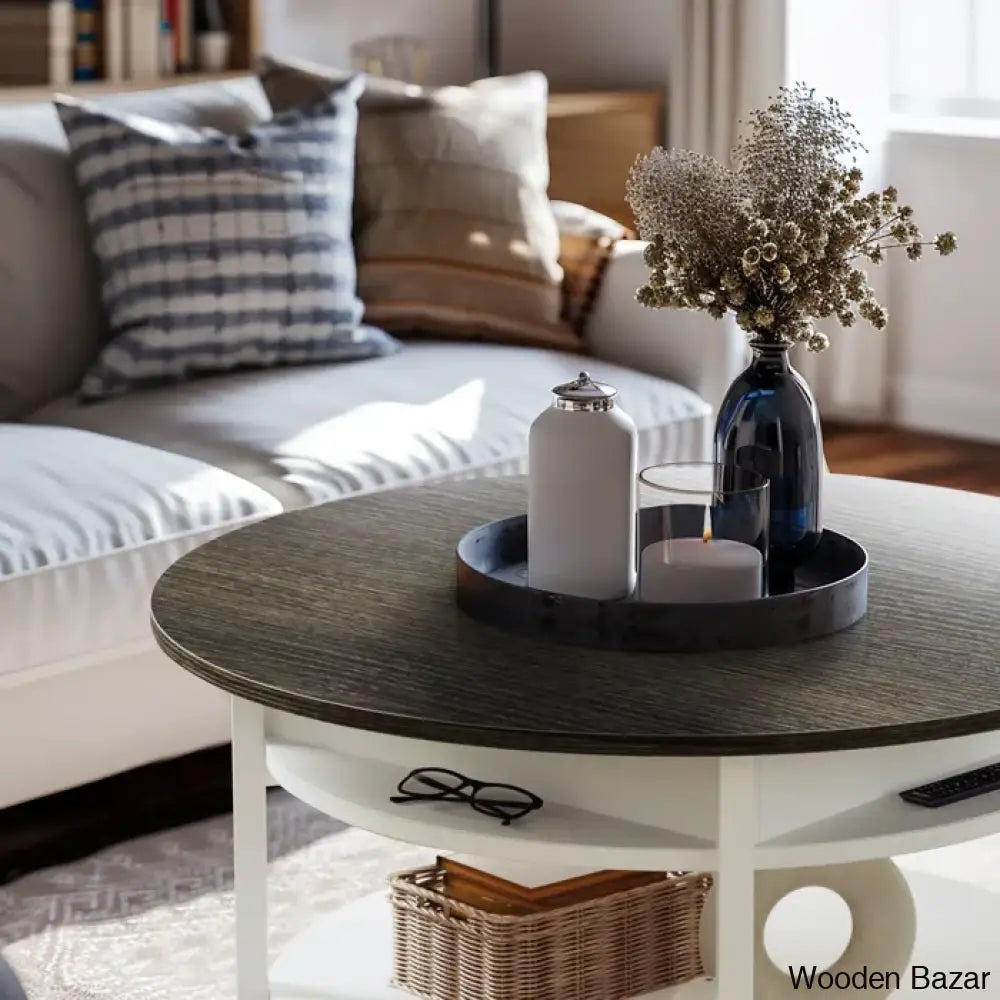 Wynny Wood Round Lift-Top Small Coffee Table Storage Cocktail