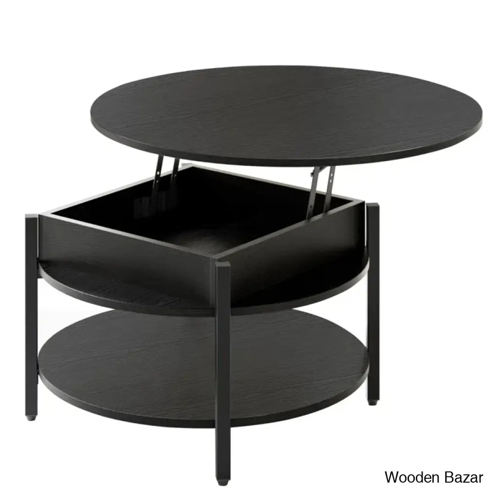 Wynny Wood Round Lift-Top Small Coffee Table Storage Cocktail