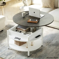 Wynny Wood Round Lift-Top Small Coffee Table Storage Cocktail