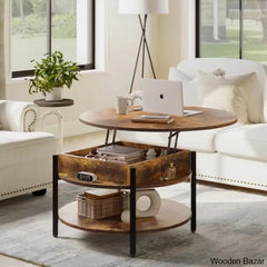 Wynny Wood Round Lift-Top Small Coffee Table Storage Cocktail