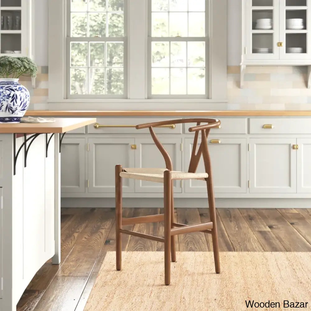 Wyns Swivel Solid Wood Counter And Bar Stool With Weave Seat