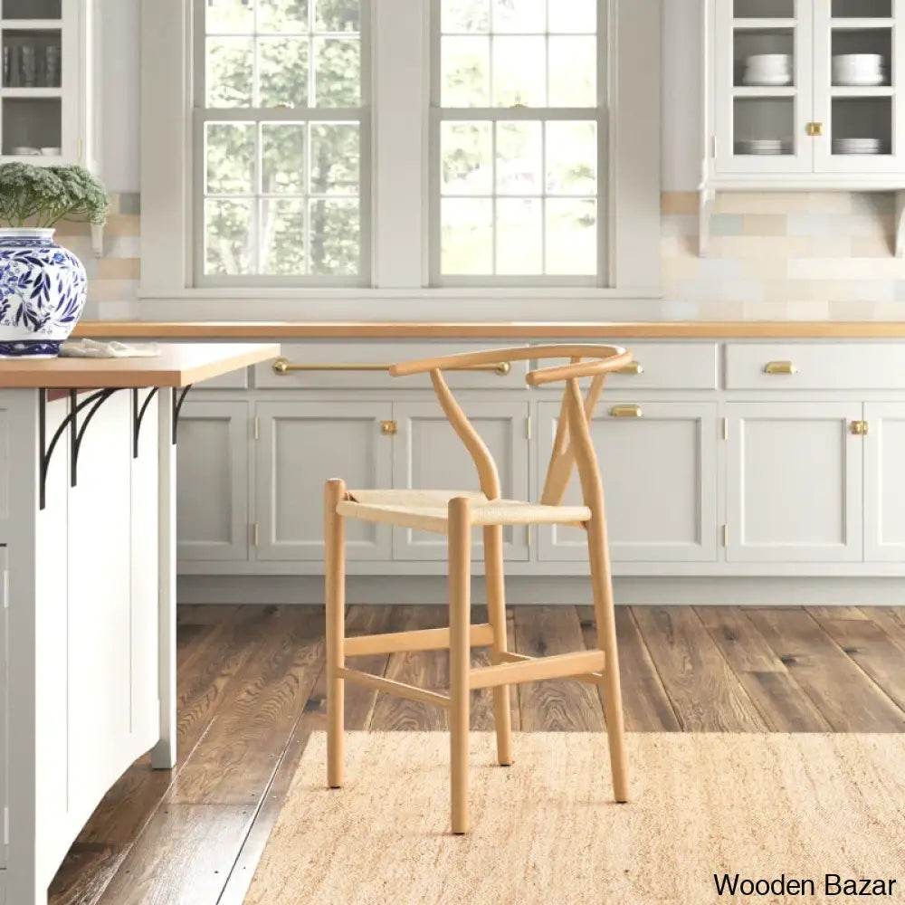 Wyns Swivel Solid Wood Counter And Bar Stool With Weave Seat