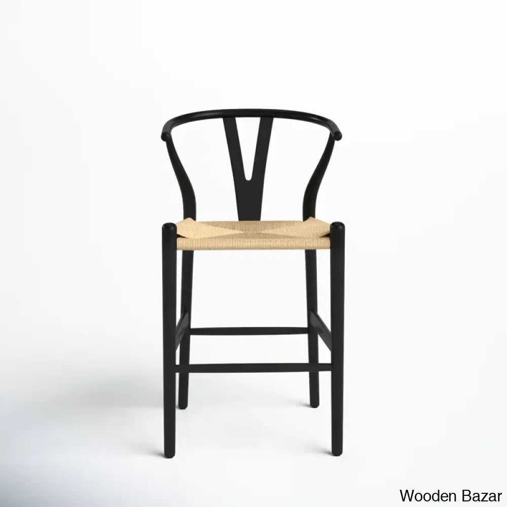 Wyns Swivel Solid Wood Counter And Bar Stool With Weave Seat Black