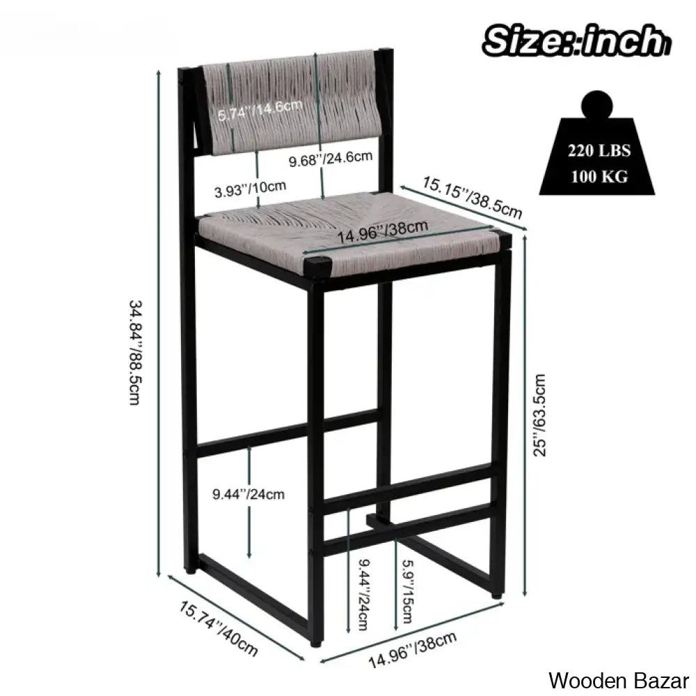 Yarimas Swivel 2-Piece Paper Rope Woven Counter And Bar Stools With Low Back (Set Of 2)