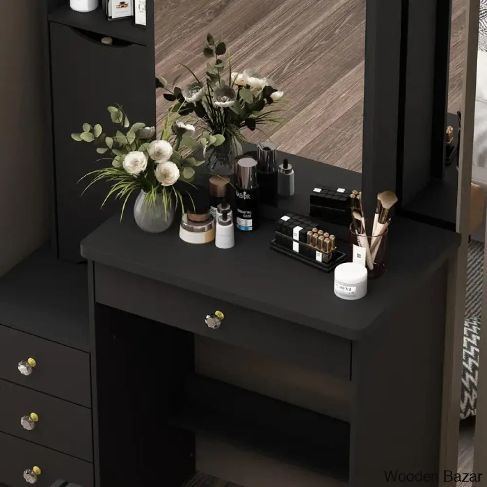 Yonon Dressing Table With Mirror - Wooden Bazar