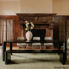 Yorick Elegantly Designed Teak Wood Post Dining Table - Wooden Bazar Black