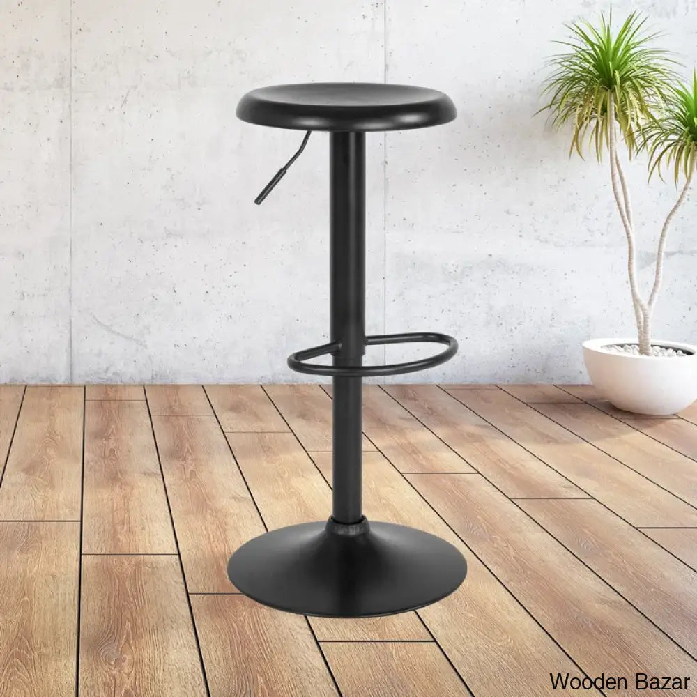 Yuvaany Swivel Retro Metal Backless Adjustable-Height Bar Stool Black