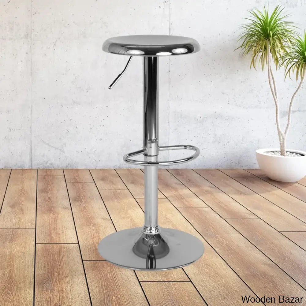 Yuvaany Swivel Retro Metal Backless Adjustable-Height Bar Stool Chrome