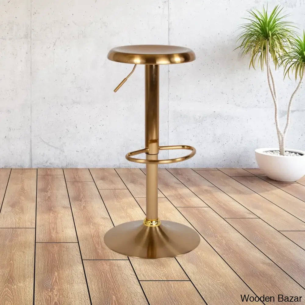 Yuvaany Swivel Retro Metal Backless Adjustable-Height Bar Stool Gold