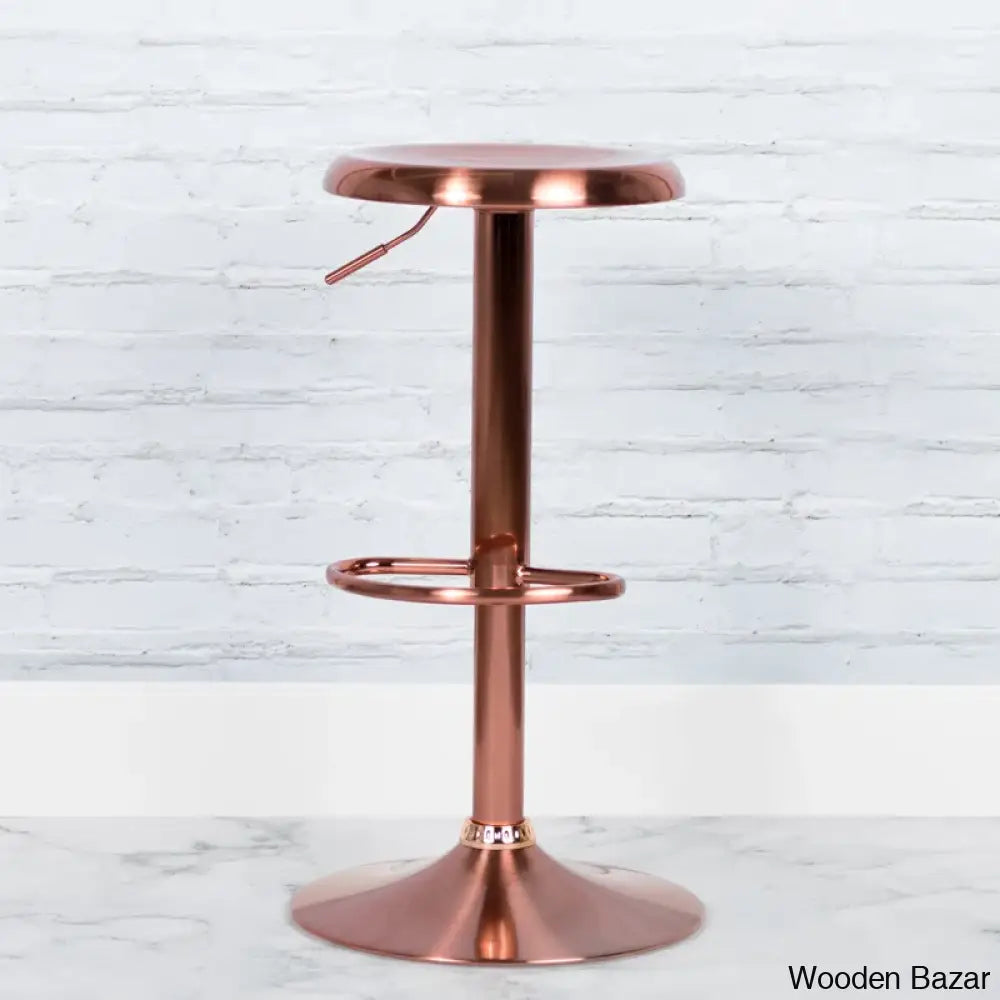 Yuvaany Swivel Retro Metal Backless Adjustable-Height Bar Stool Rose Gold