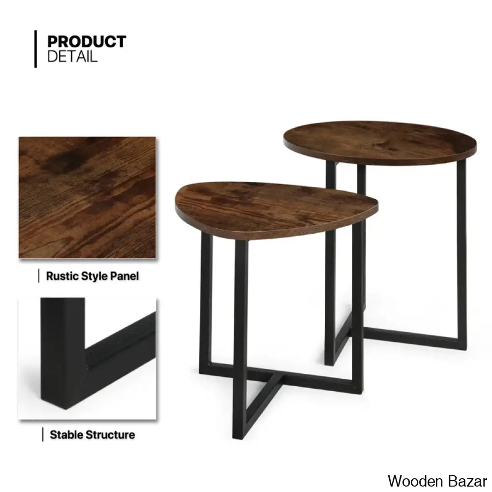 Zenin Modern 2 Piece Nesting Coffee And Center Table Set With Wood Grain Top Metal Legs