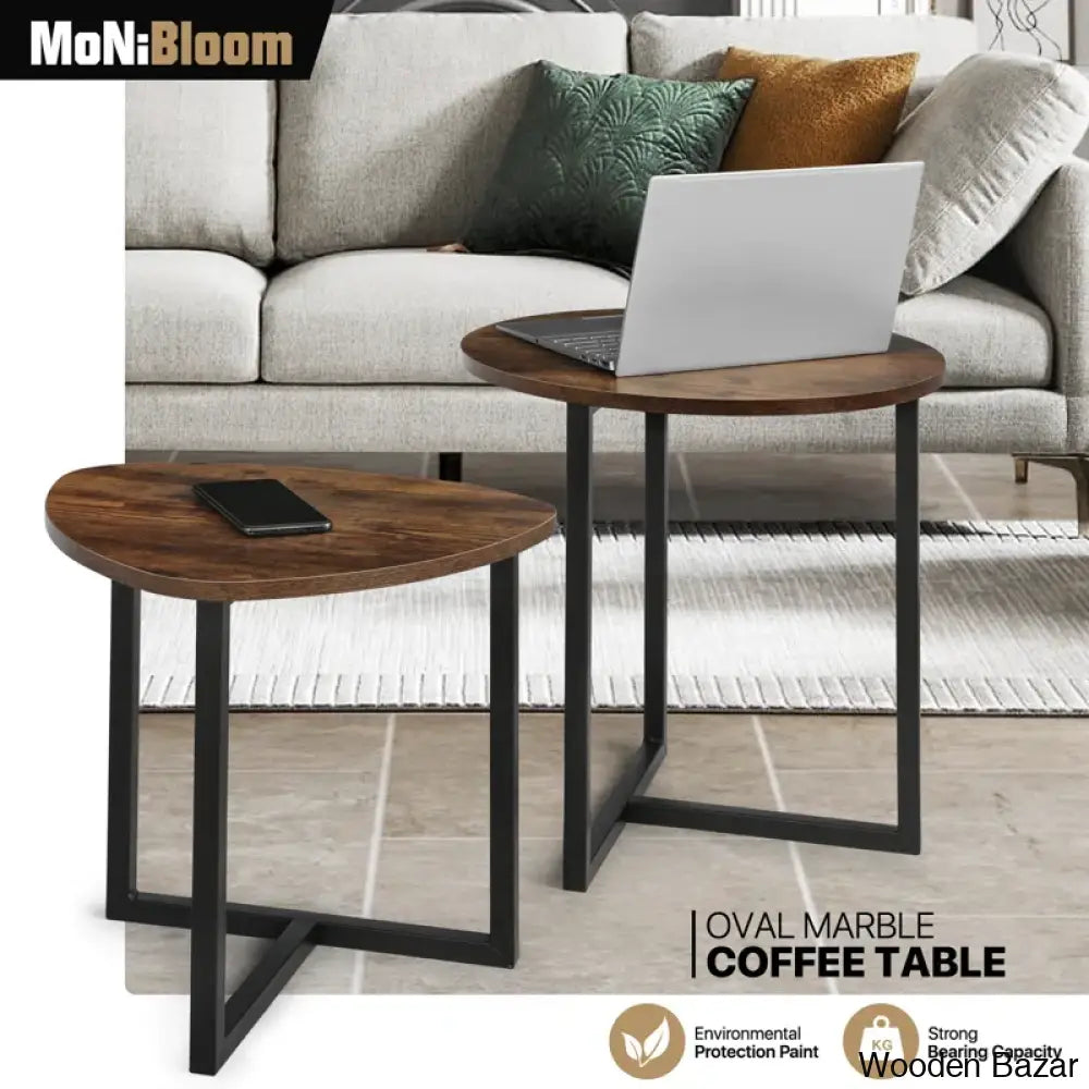 Zenin Modern 2 Piece Nesting Coffee And Center Table Set With Wood Grain Top Metal Legs