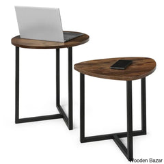 Zenin Modern 2 Piece Nesting Coffee And Center Table Set With Wood Grain Top Metal Legs