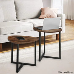 Zenin Modern 2 Piece Nesting Coffee And Center Table Set With Wood Grain Top Metal Legs