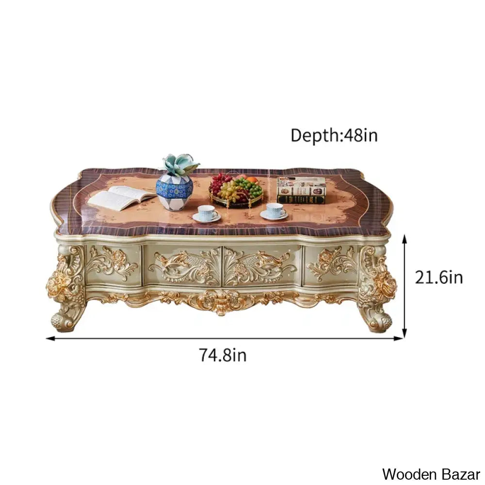 Zeno European-Style High-End Carved Coffee And Center Table Solid Wood