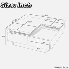 Zhanatw High Gloss Coffee And Center Table With Two Top Moving Blocks Four Storage Drawers