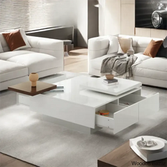 Zhanatw High Gloss Coffee And Center Table With Two Top Moving Blocks Four Storage Drawers
