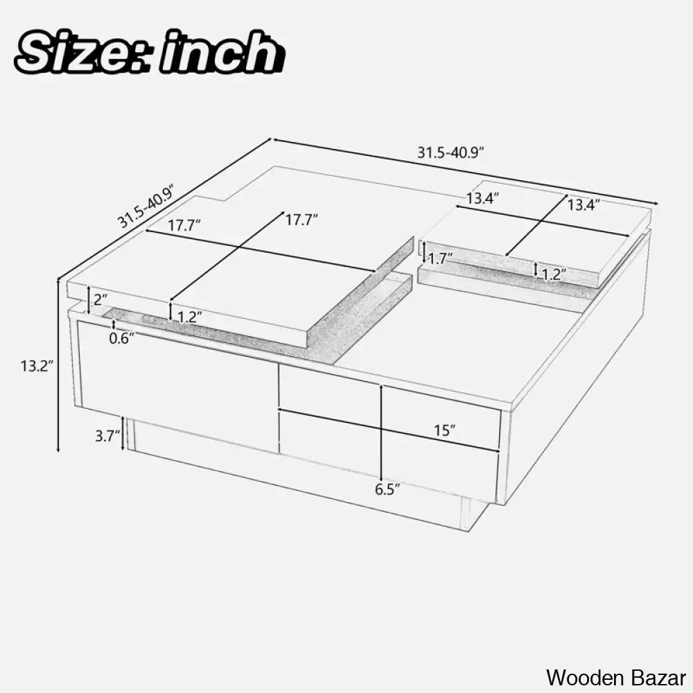 Zhanatw High Gloss Coffee And Center Table With Two Top Moving Blocks Four Storage Drawers