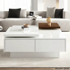 Zhanatw High Gloss Coffee And Center Table With Two Top Moving Blocks Four Storage Drawers