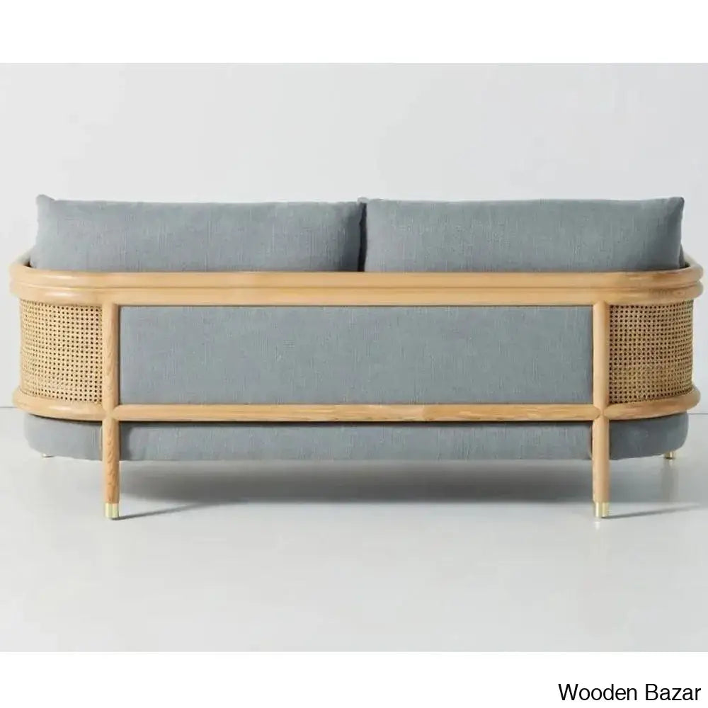 Zoe Solid Wood Sofa With Natural Cane Detailing A Blend Of Modern Elegance And Craftsmanship