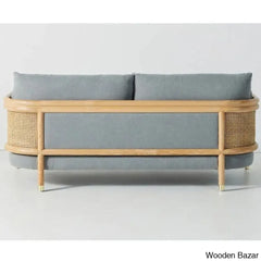 Zoe Solid Wood Sofa With Natural Cane Detailing A Blend Of Modern Elegance And Craftsmanship