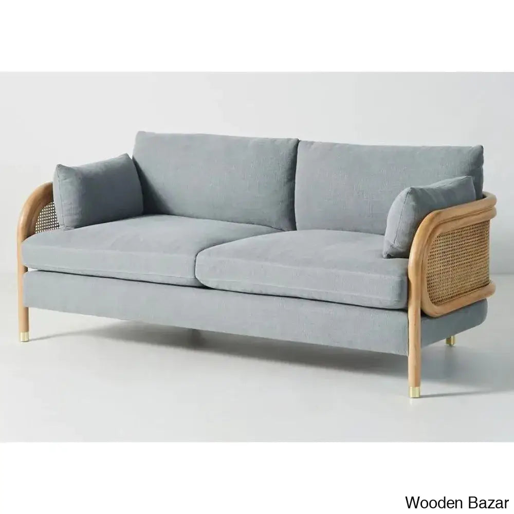 Zoe Solid Wood Sofa With Natural Cane Detailing A Blend Of Modern Elegance And Craftsmanship