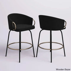 Zoraz Swivel Upholstered 26’’ Counter Stool With Metal Frame (Set Of 2) Black