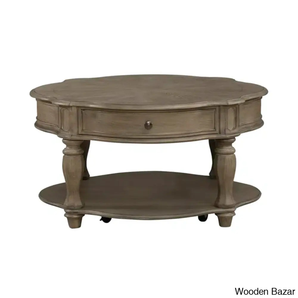 Zula Round Cocktail Table W/ Casters Coffee And Center Brown