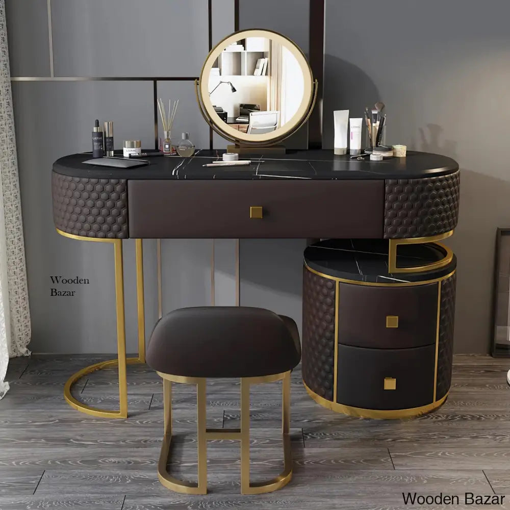 Zulal Vanity Dressing Table With Mirror And Stool Black