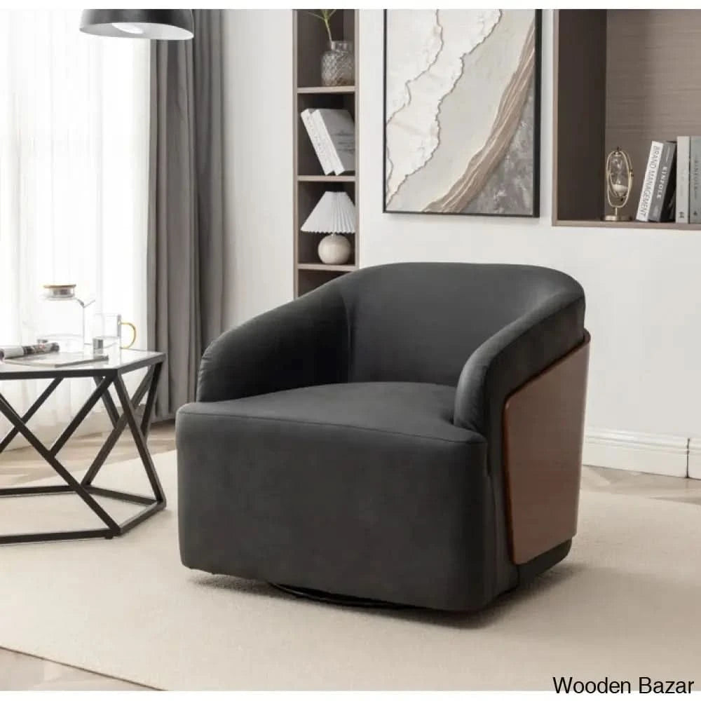 Zyony Luxury Vegan Leather Swivel Barrel Chair (Set Of 2) Black / Set 2