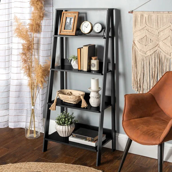 ladder shelf metal is the best for arranging your room stuff in the soluable manner. arrange your whole stuff and arrange your home with amazing book ladder shelf. Revamp that cluttered corner with this contemporary ladder shelf metal. Use the four shelves to showcase books and games. 