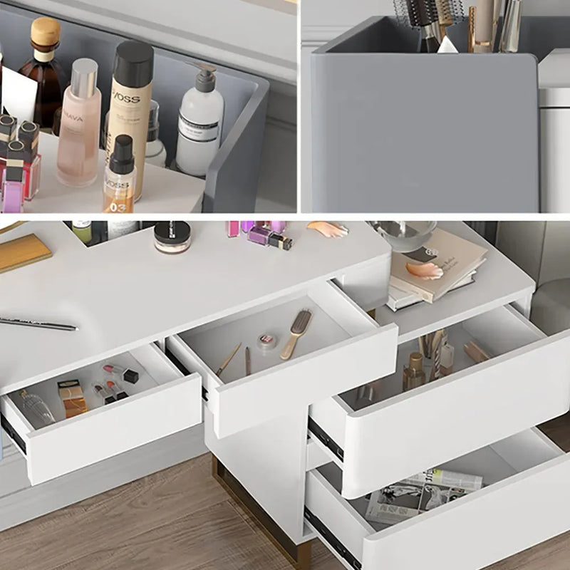 39.4" Modern White Makeup Vanity with 2 Drawers Mirror Included with stool - Wooden Bazar