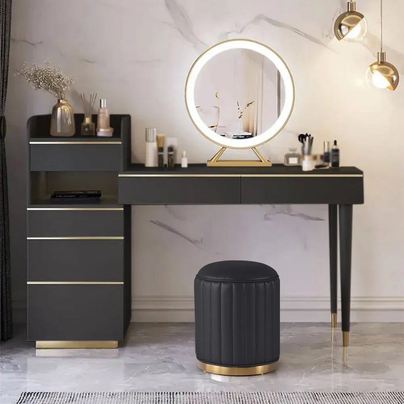 Modern Black Makeup Vanity Set Dressing Table with Lighted Mirror Cabi