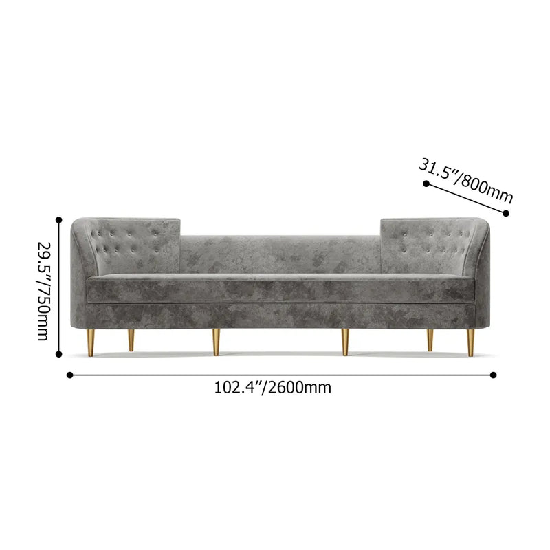Gray Velvet  4-Seater Sofa with Gold Legs & Solid Wood Frame
