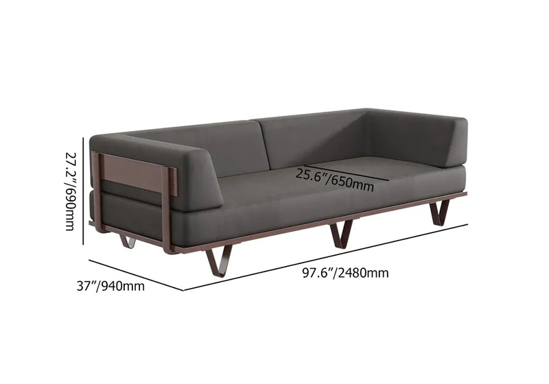 Wooden Bazar Gray & Walnut Leath-Aire 3-Seater Sofa Industrial Upholstered with Steel Frame