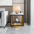 Modern Black Side Table with Storage Hollow Cube Table with Gold Metal Pedestal