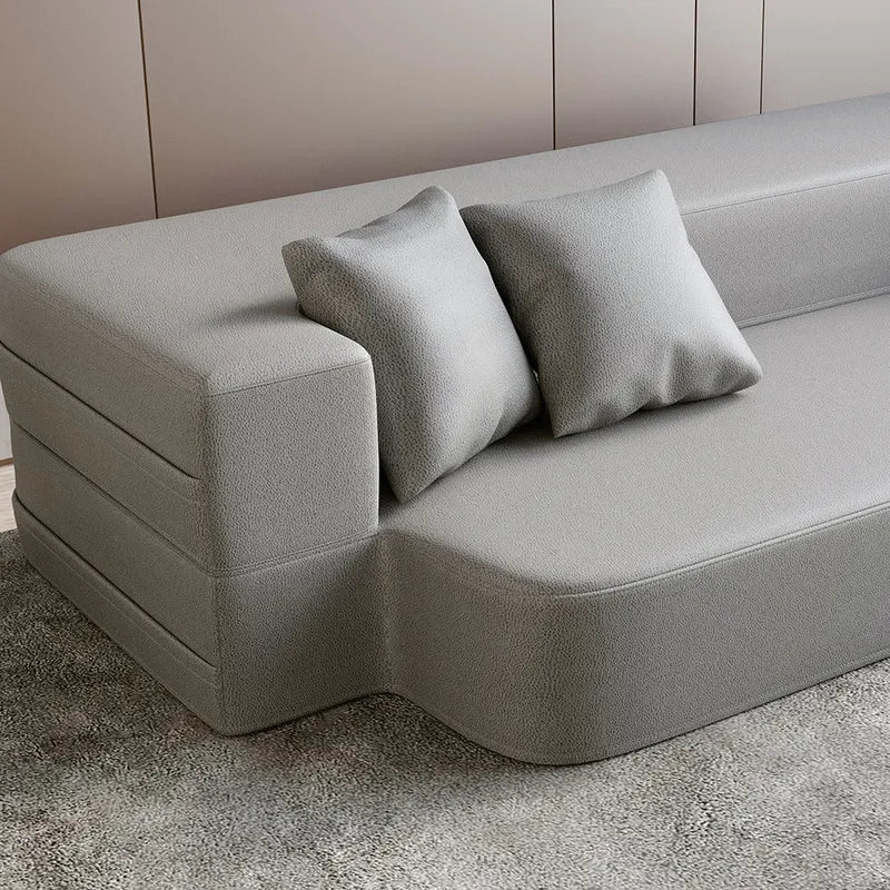 79" Beige Modern Folding Sofa Bed Leath-Aire Upholstered Full Sleeper - Wooden Bazar