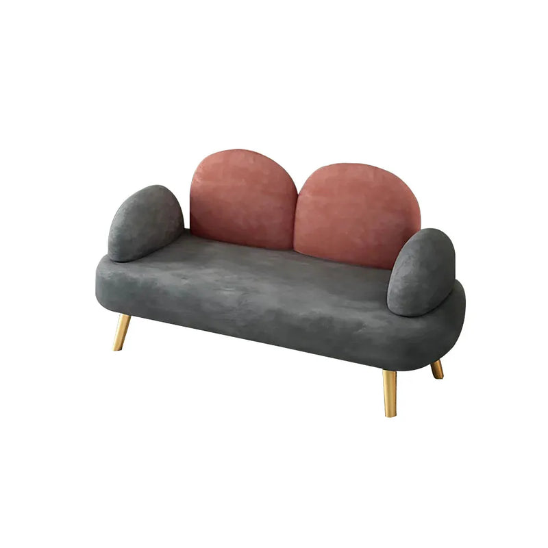 Wooden Bazar Velvet Upholstered Sofa 2-Seater  and 3 seater Settee in Gray & Pink