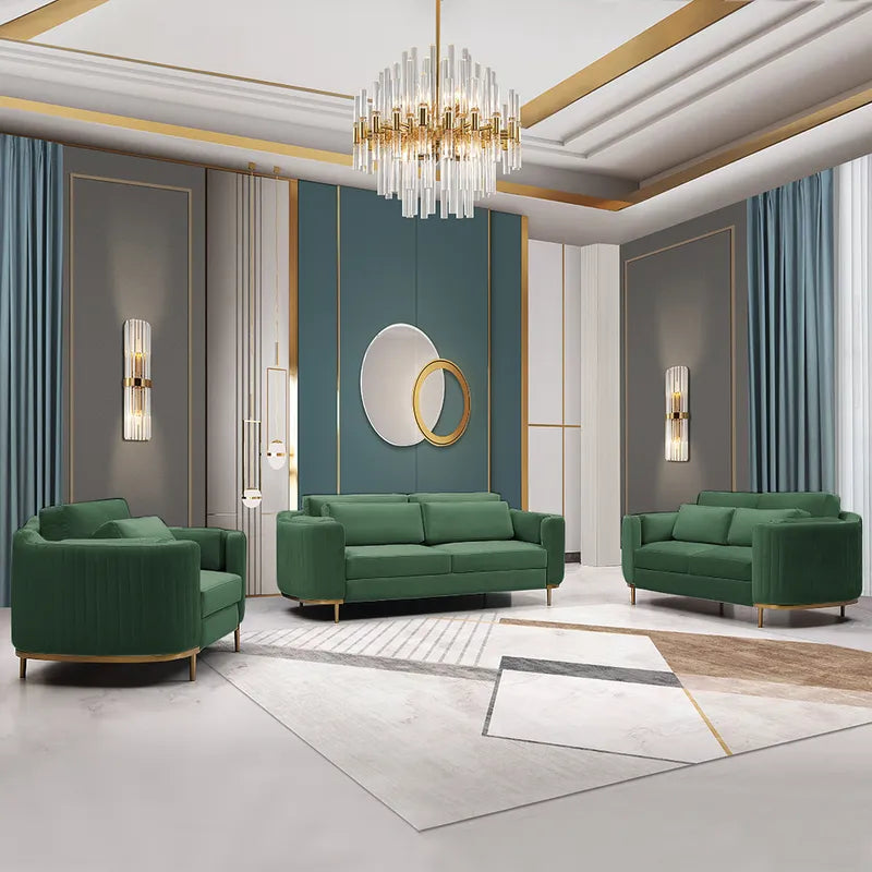 Wooden Bazar Modern Living Room Sets Gray Velvet Upholstered Chair & Loveseat & Sofa 3 Pieces