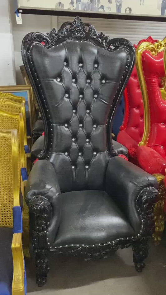 Luxury Wedding High Back Throne Chair Leather (Black)