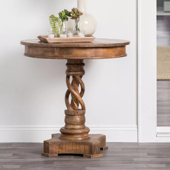 Wooden Bazar 30'' Tall Solid Wood Pedestal End Table