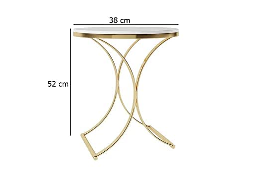 Farmhouse Accent Coffee Table Simple Modern Bedside Round Table Engineer Wood Top Metal Table for Living Room (Golden & White)