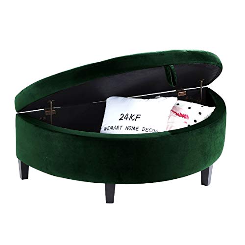 24kf velvet upholstered tufted button half moon storage bench large ottoman soft padded seat dressing shoe bench -jade