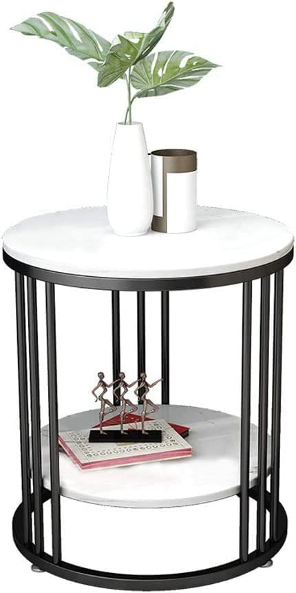 Round Coffee and Side Accent End Table for Living Room with Metal & Engineered Wood Tabletop and Metal Frame Gold Powder (Golden & White 6). (JAf387 Black White 2)