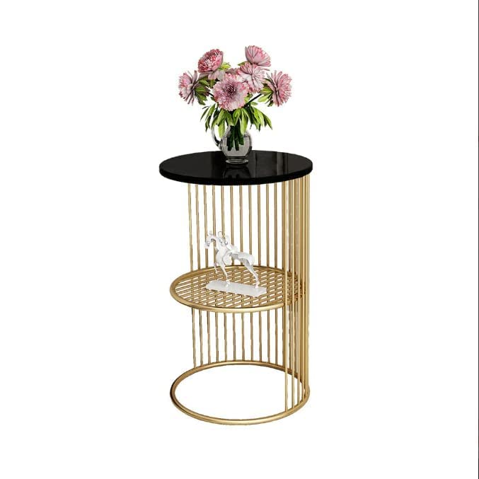 Alfancy Collection Round Coffee and Side Accent End Table for Living Room with Metal & Engineered Wood Tabletop and Metal Frame Gold Powder Coated(JAf392 Golden & Black 2)