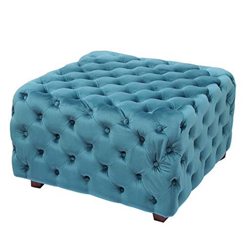 Adeco Tufted Fabric, Bench Footstool with Wood Legs 