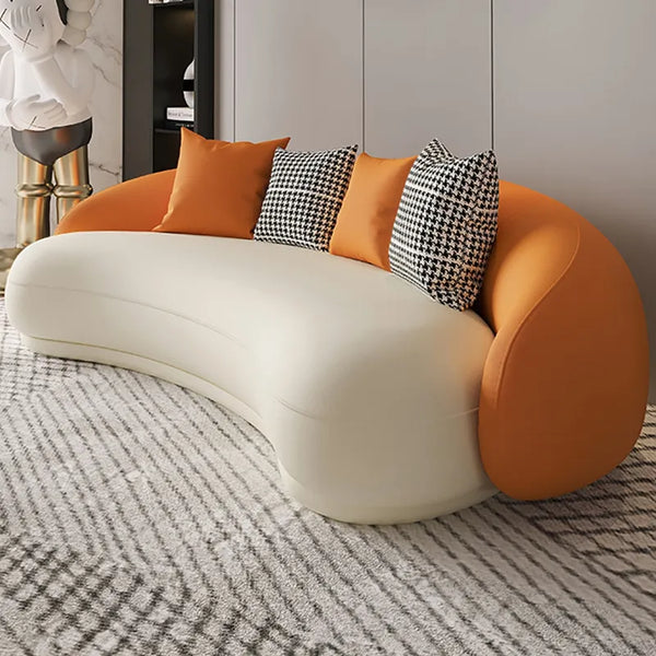 Wooden Bazar Upholstered Sofa 3-Seater Sofa 82.7" Orange&White Sofa